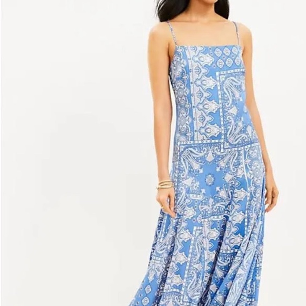 LOFT Blue and White Spaghetti Strap Midi dress.  Beautiful